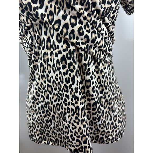 NEW Philosophy Faux Wrap Surplice Leopard Print Short Sleeve Stretchy Top Large - Picture 4 of 11
